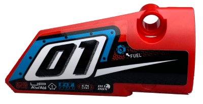 LEGO part Technic, Panel Fairing # 4 Small Smooth Long, Side B with '01', Fuel Hole and White Stripe on Black Background Pattern (Sticker) - Set 42073 (64391pb051)