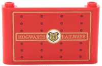 LEGO part Windscreen 1 x 6 x 3 with Gold 'HOGWARTS RAILWAYS', Hogwarts Logo, Rectangle Borders, and Black Rivets Pattern (Sticker) - Set 75955 64453pb010
