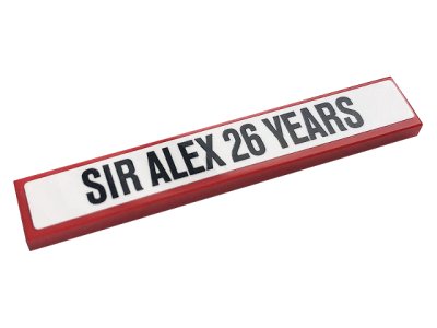 LEGO part Tile 1 x 6 with Black 'SIR ALEX 26 YEARS' on White Background Pattern (Sticker) - Set 10272 (6636pb263)
