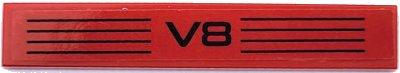 LEGO part Tile 1 x 6 with Black 'V8' and Lines Pattern (Sticker) - Set 42098 (6636pb327)