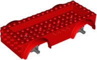 LEGO part Vehicle, Base 8 x 16 x 2 1/2 with Mudguards, 4 x 14 Recessed Center with 5 Holes, and Dark Bluish Gray Wheels Holders 68446c01