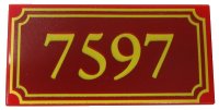 LEGO part Tile 2 x 4 with Yellow '7597' and Fancy Outline Pattern 87079pb0006