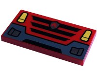LEGO part Tile 2 x 4 with Yellow Headlights, Black Grille with Silver Fire Logo Badge, and Dark Bluish Gray Bumper Pattern 87079pb1233