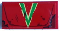 LEGO part Tile 2 x 4 with Vehicle Hood with Oil Stains, Bright Green and Bright Light Yellow Capital Letter V Pattern (Sticker) - Set 70421 87079pb1249