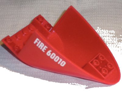 LEGO part Aircraft Fuselage Aft Section Curved Bottom 6 x 10 with White 'FIRE 60010' Pattern on Both Sides (Stickers) - Set 60010 (87616pb008)