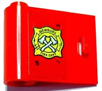 LEGO part Door 1 x 3 x 2 Left - Open Between Top and Bottom Hinge with Gold 'NEWBURY FIRE DEPT' Badge and Crossed Silver Axes Pattern (Sticker) - Set 70436 92262pb008