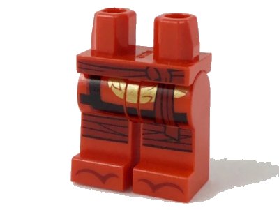 LEGO onderdeel Hips and Legs with Gold Dragon Section, Dark Red Sash, Knee Wrappings, Zori Sandals Pattern (970c00pb0905)