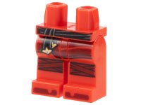 LEGO part Hips and Legs with Black Sash with Gold Ends, Dark Red Skirt, Knee Wrappings, and Toes Pattern 970c00pb1497