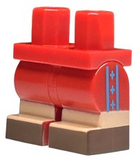 LEGO part Hips and Medium Legs with Light Nougat Lower Legs, Reddish Brown Shoes and Dark Azure Stripes and Stars on Sides Pattern 970cm00pb016