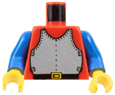 LEGO part Torso Castle Silver Breastplate Armor, Black Belt with Yellow Buckle Pattern / Blue Arms / Yellow Hands (973p40c03)