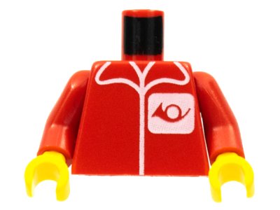 LEGO onderdeel Torso Post Office Worker, Suit and Horn Logo Pattern / Red Arms / Yellow Hands (973pb0035c01)