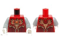 LEGO part Torso Vest with Dark Red and Gold Armor with Scales and Orange Round Jewel (Fire Chi) Pattern / Light Bluish Gray Arms / White Hands 973pb1715c02