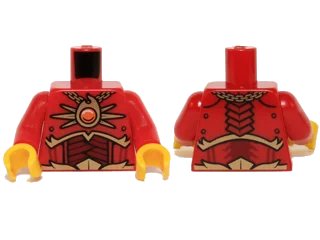 LEGO onderdeel Torso Dark Red and Gold Armor and Necklace with Orange Round Jewel (Fire Chi) Pattern / Red Arms / Yellow Hands (973pb1723c01)