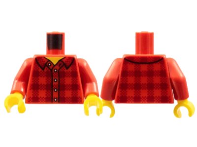 LEGO onderdeel Torso Plaid Flannel Shirt with Collar and 5 Buttons Pattern / Red Arms / Yellow Hands (973pb2343c01)