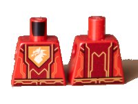 LEGO part Torso Nexo Knights Armor with Orange / Yellow Circuitry, Dark Red Center Panel, Dragon Head on Pentagonal Shield Pattern 973pb2751