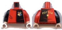 LEGO part Torso Black and Red Shirt with Hogwarts Emblem and 'POTTER' on Back Pattern / Red Arm Left / Black Arm Right / Light Nougat Hands 973pb3618c01