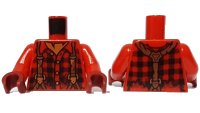 LEGO part Torso Plaid Flannel Shirt with Suspenders Pattern / Red Arms / Dark Red Hands 973pb3797c01