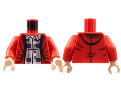 LEGO onderdeel Torso Jacket, Sand Green and Light Bluish Gray Plaid Shirt Pattern / Red Arms / Light Nougat Hands (973pb4380c01)