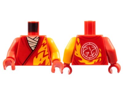LEGO onderdeel Torso Tunic, White Scarf, Bright Light Orange Flame Trim, Core Logo on Back Pattern / Bright Light Orange Arm Left / Red Arm Right / Red Hands (973pb4548c01)