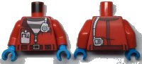 LEGO part Torso Town Prisoner, Jacket with Open Zipper and I.D. over Prison Stripes Pattern / Red Arms / Dark Azure Hands 973pb4593c01