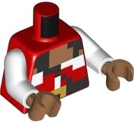 LEGO onderdeel Torso Pixelated Pirate Dress with White Hem, Black Hair, Strap and Belt with Gold Buckle, Medium Nougat Neck Pattern / White Arms / Medium Nougat Hands (973pb5684c01)