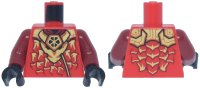 LEGO part Torso Robe with Gold and Dark Orange Dragon Head and Armor, Dark Red Scales Pattern / Dark Red Arms / Black Hands 973pb6504c01
