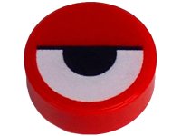 LEGO part Tile, Round 1 x 1 with White Eye Partially Closed with Black Half Circle Pupil and Line Pattern 98138pb388