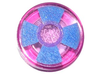 LEGO part Tile, Round 1 x 1 with Blue and Medium Lavender Pinwheel Pattern (98138pb063)