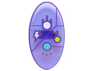 LEGO onderdeel Minifigure, Shield Elliptical with Dimensions Keystone Symbol with White, Lime and Medium Azure Circles and Lightning Bolt Pattern (92747pb08)