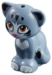 LEGO part Cat, Friends / Elves, Sitting with Medium Nougat Eyes, Dark Pink Nose and Black and White Patches Pattern (Chico) (11602pb04)