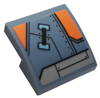 LEGO part Slope, Curved 2 x 2 x 2/3 with Orange and Light Bluish Gray Hull Plates Pattern Model Right Side (Sticker) - Set 76102 (15068pb209R)