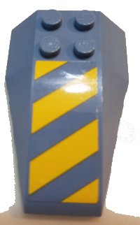 LEGO part Wedge 6 x 4 Triple Curved with Yellow and Sand Blue Danger Stripes Pattern (Sticker) - Set 70629 43712pb067
