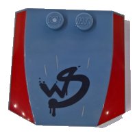 LEGO part Wedge 4 x 4 x 2/3 Triple Curved with Red Sides and Crudely Painted 'WS' Pattern 45677pb113