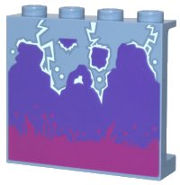 LEGO part Panel 1 x 4 x 3 with Side Supports - Hollow Studs with Magenta Splashes, Dark Purple Smoke, and White Lightning Pattern 60581pb231