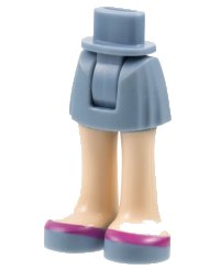 LEGO part Mini Doll Hips and Skirt, Light Nougat Legs and Sand Blue Shoes with Magenta Stripe Pattern - Thick Hinge 92252c00pb006