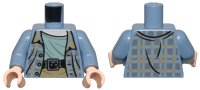 LEGO onderdeel Torso Plaid Jacket Open with Buttons and Dark Bluish Gray and Dark Tan Squares over Sand Green Shirt, Black Belt with Silver Buckle, Light Nougat Neck Pattern / Sand Blue Arms / Light Nougat Hands 973pb4033c01