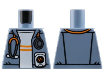 LEGO onderdeel Torso Jacket Open with Silver and Orange Stethoscope over White Shirt with Stripes Pattern (973pb5668)
