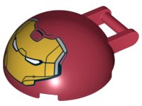 LEGO part Windscreen 4 x 4 x 1 2/3 Canopy Half Sphere with Bar Handle with Gold Hulkbuster Face with Silver Side Panels Pattern (18990pb01)
