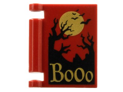 LEGO part Minifigure, Utensil Book Cover with Gold Moon and 'Booo', Black Bats and Forest Trees Pattern (24093pb095)