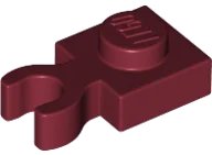 Plate, Modified 1 x 1 with Open O Clip Thick (Vertical Grip) en rouge foncé, numéro de pièce LEGO 4085d