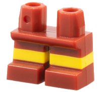 Legs Short with Molded Horizontal Yellow Stripes  Pattern in rosso scuro, numero pezzo LEGO 41879pb001