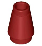 Cone 1 x 1 with Top Groove in rosso scuro, numero pezzo LEGO 4589b