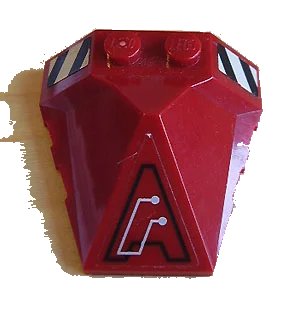LEGO onderdeel Wedge 4 x 4 x 1 1/3 Pyramid Center with Stripes and Exo-Force Circuitry Left Pattern A (Stickers) - Set 7705 (47757pb06l)