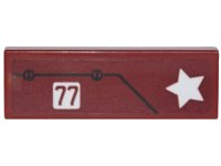 LEGO part Tile 1 x 3 with White Star and '77', Black Line and 2 Screws Pattern (Sticker) - Set 76077 63864pb052