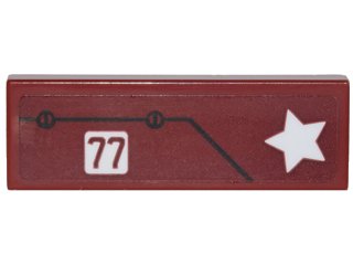 LEGO part Tile 1 x 3 with White Star and '77', Black Line and 2 Screws Pattern (Sticker) - Set 76077 (63864pb052)