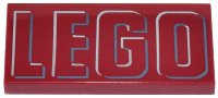 LEGO part Tile 2 x 4 with Silver and Dark Bluish Gray Outlined 'LEGO' Pattern 87079pb1046