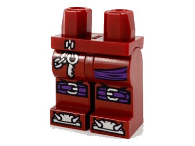LEGO onderdeel Hips and Legs with Silver Chain, Key, Dark Purple Wrappings and Silver Toes with White Barbs Pattern (970c00pb1161)