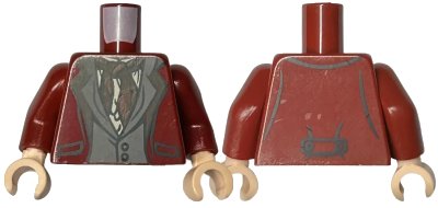 LEGO onderdeel Torso Jacket over Dark Bluish Gray Vest, Tan Shirt and Dark Red Scarf Pattern / Dark Red Arms / Light Nougat Hands (973pb4036c01)