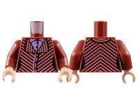 LEGO part Torso Female Jacket, Bright Pink and Bright Light Yellow Diagonal Stripes, Shirt with White Spots Pattern / Dark Red Arms / Light Nougat Hands 973pb4896c01