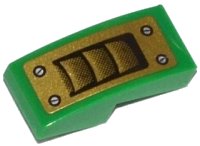 LEGO onderdeel Schuin, Gebogen 2 x 1 x 2/3 met Goud Luchtuitlaat en 4 Schroeven Patroon (Sticker) - Set 70722 11477pb005
